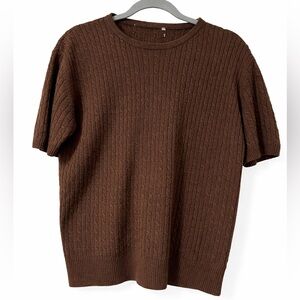 100% Cashmere Brown Cable Knit Short Sleeve Sweater